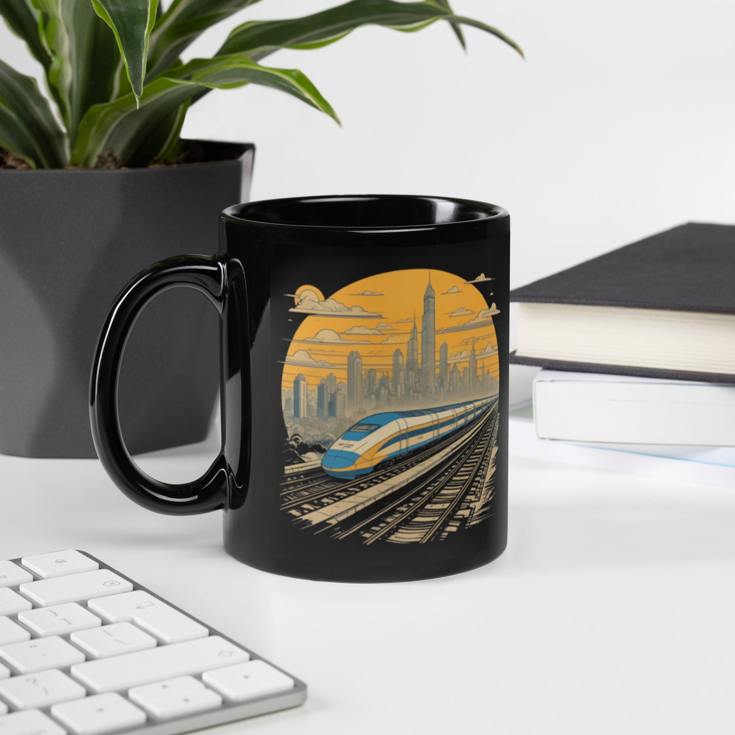 Zooming Train Black Glossy Mug