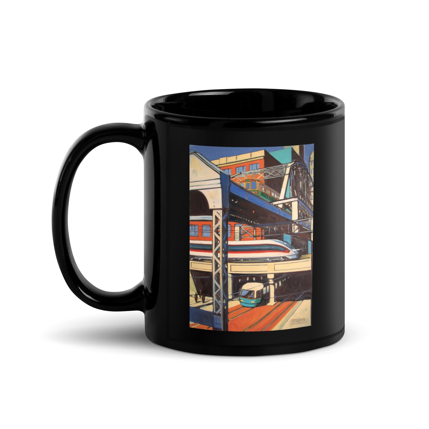 Bridges Crossing Black Glossy Mug