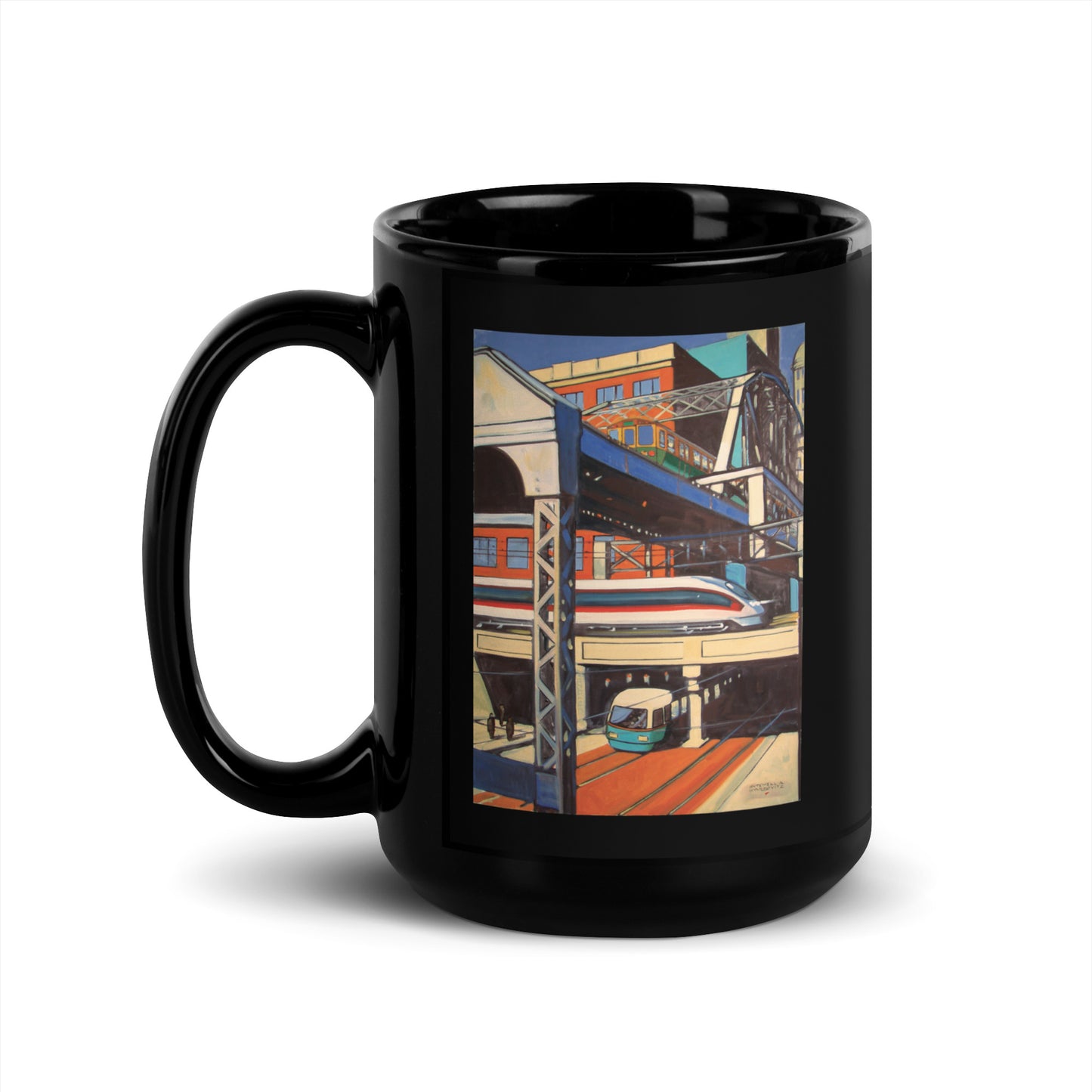 Bridges Crossing Black Glossy Mug