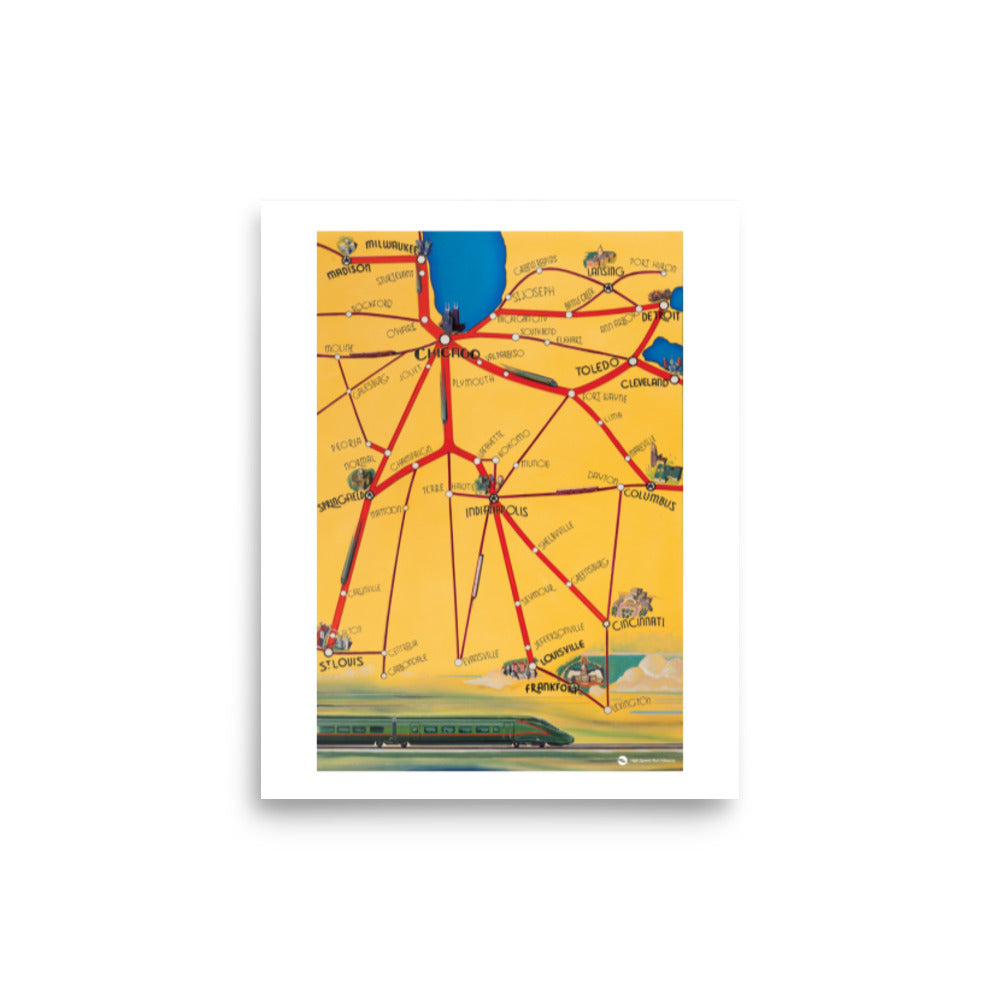 Midwest Train Map Poster