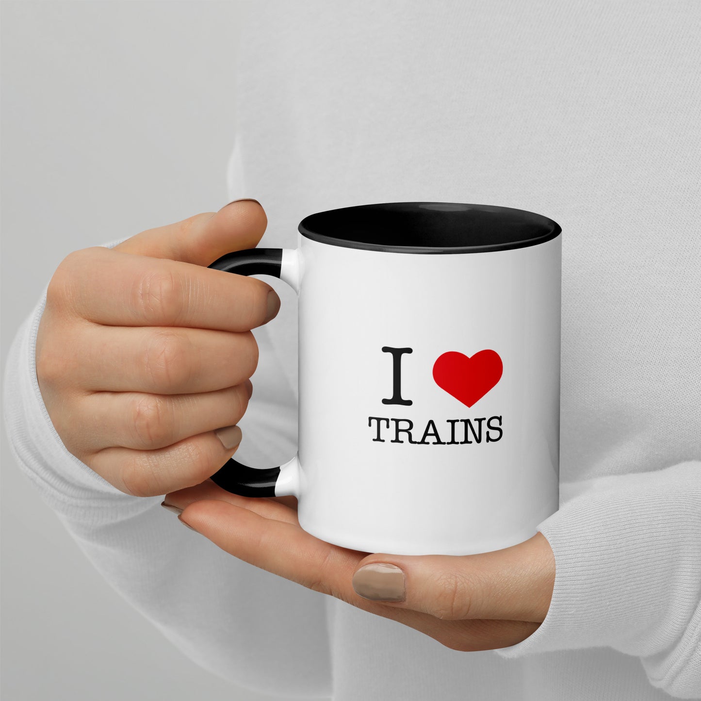 "I ♥ Trains" White Glossy Mug with Black Inside